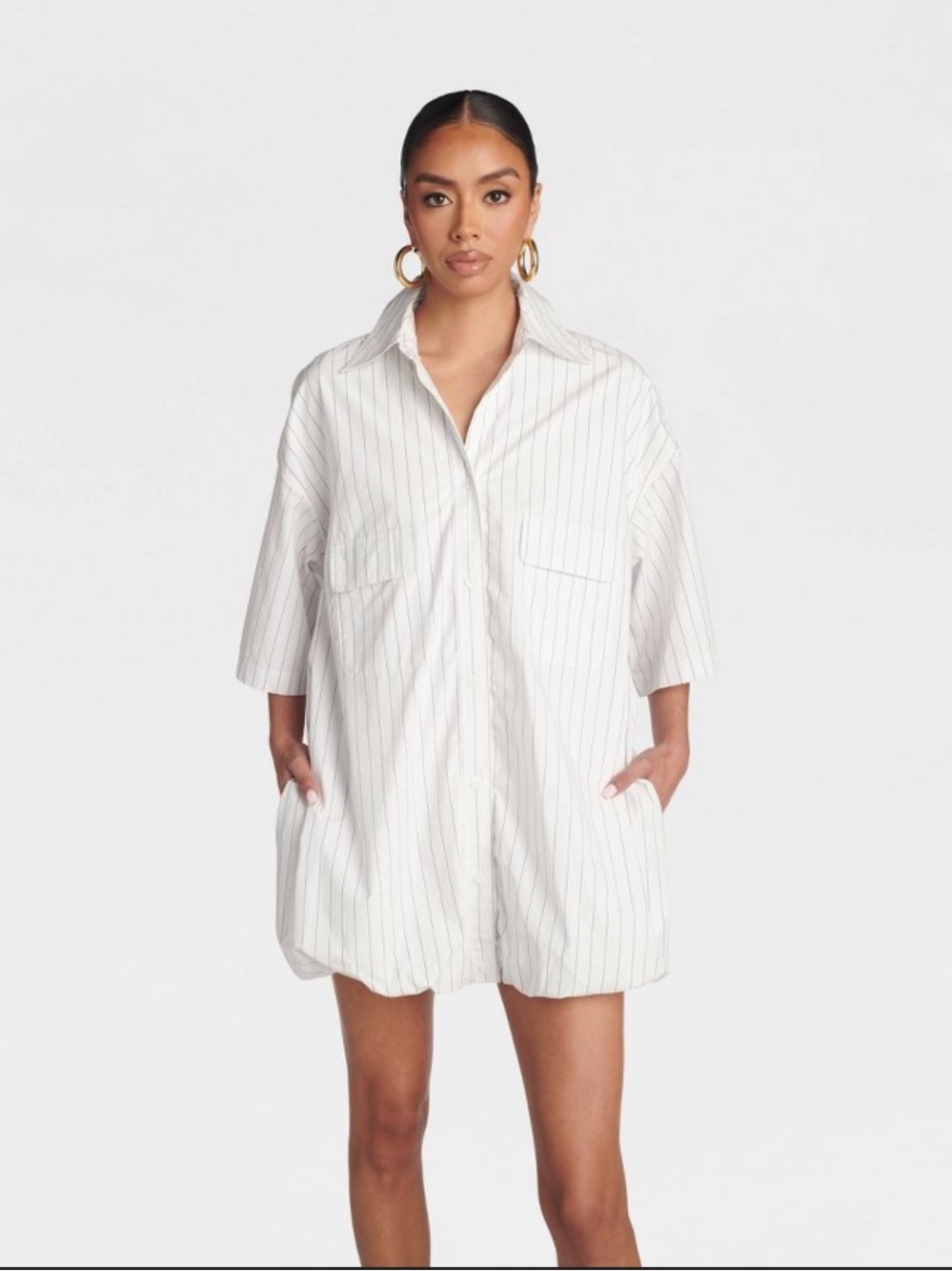 NWT KBB by Kahlana White Pinstripe Shirt Dress size M